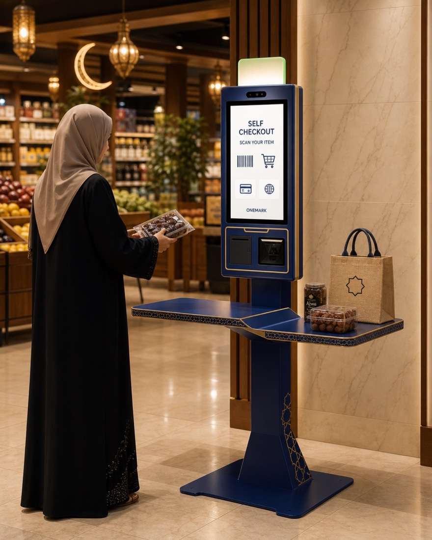 Regional self-checkout kiosk concept in a premium retail setting